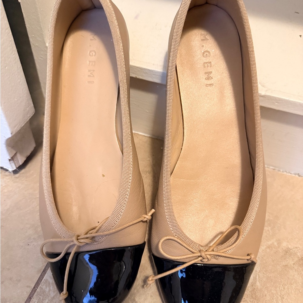 M. Gemi Beige and Black Cap-Toe Flats